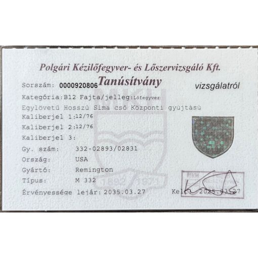 Remington M 332 12/76 71 cm 332-02893/02831 Használt B12