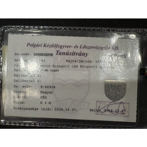 FÉG F 9 M pisztoly 9mm Luger B-66918  "B1" (bizományos)